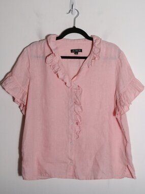 J Crew Short Sleeve Cottage Top Linen Womens 12 Patel Pink Button Down Preppy